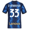 Inter Milan Home Jersey 2021/2022 + D'ambrosio 33 Printing